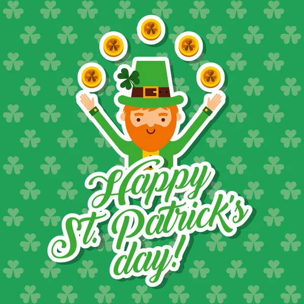 Happy st patricks day Kobold mit Goldmünzen — Stockvektor