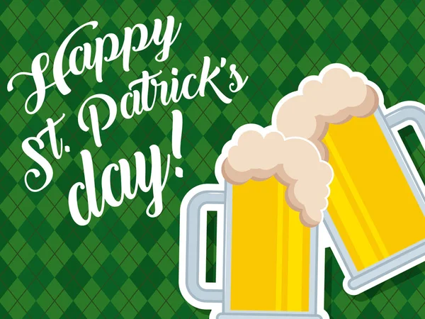 Cerveza vasos bebida celebración feliz día de San Patricio — Vector de stock