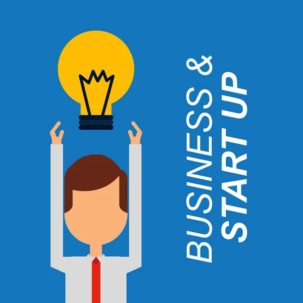 Uomo d'affari braccia bulbo idea di business e start up — Vettoriale Stock