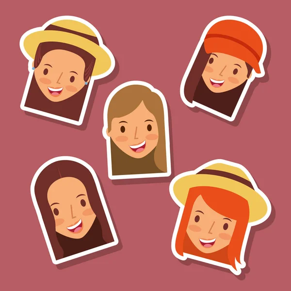 Σύνολο των χαρούμενα πρόσωπα γυναικών avatar εικόνες — Διανυσματικό Αρχείο
