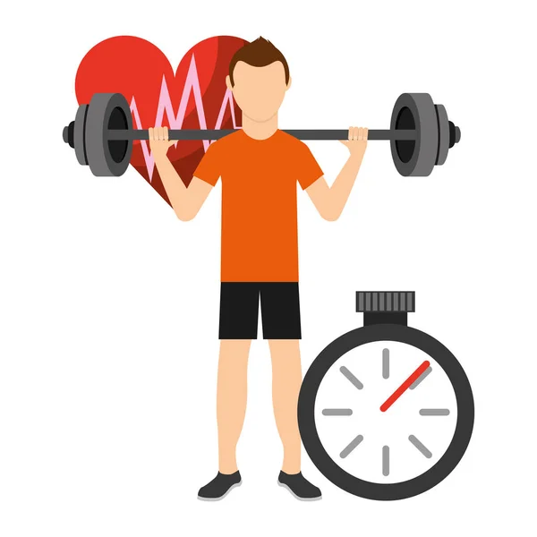 De aërobe strength fitness en lichaam vormgeven van oefeningen. Man sterkte en weerstand opleiding. vectorillustratie. — Stockvector