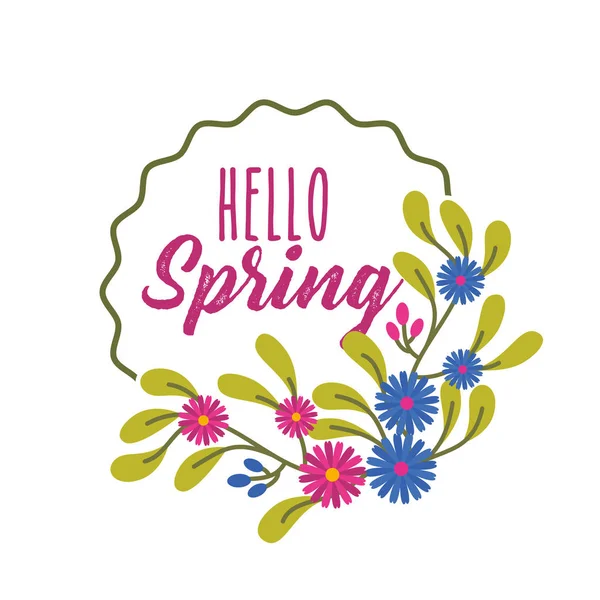 Etiqueta redonda flores decoração Olá primavera — Vetor de Stock
