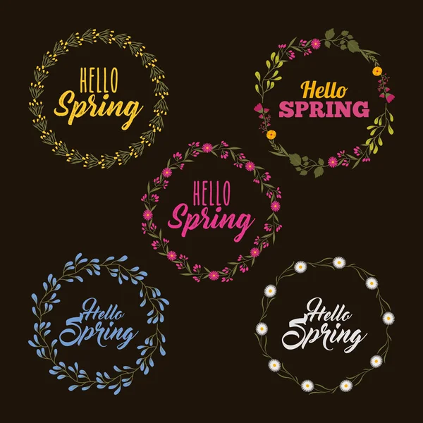 Beauty floral labels hello spring collection — Stock Vector