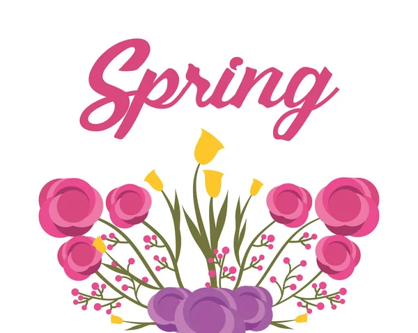 Texto de primavera com flores ramo folhas naturais — Vetor de Stock