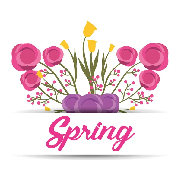 Primavera adorno floral letras saludo banner decoración — Vector de stock