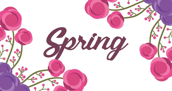 Bonito floral banner primavera palavra com delicado ornamento flores — Vetor de Stock