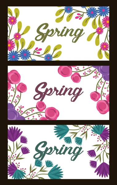 Coleção banner flores horizontais decoração primavera — Vetor de Stock