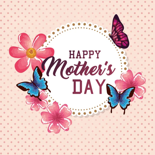 Mãe feliz cartão de dia com decoração floral —  Vetores de Stock