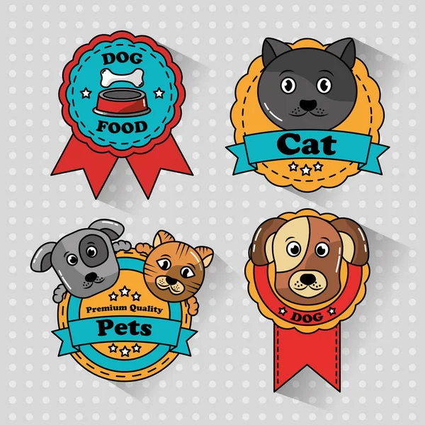 Huisdier kat en hond medaille badges pictogrammen — Stockvector