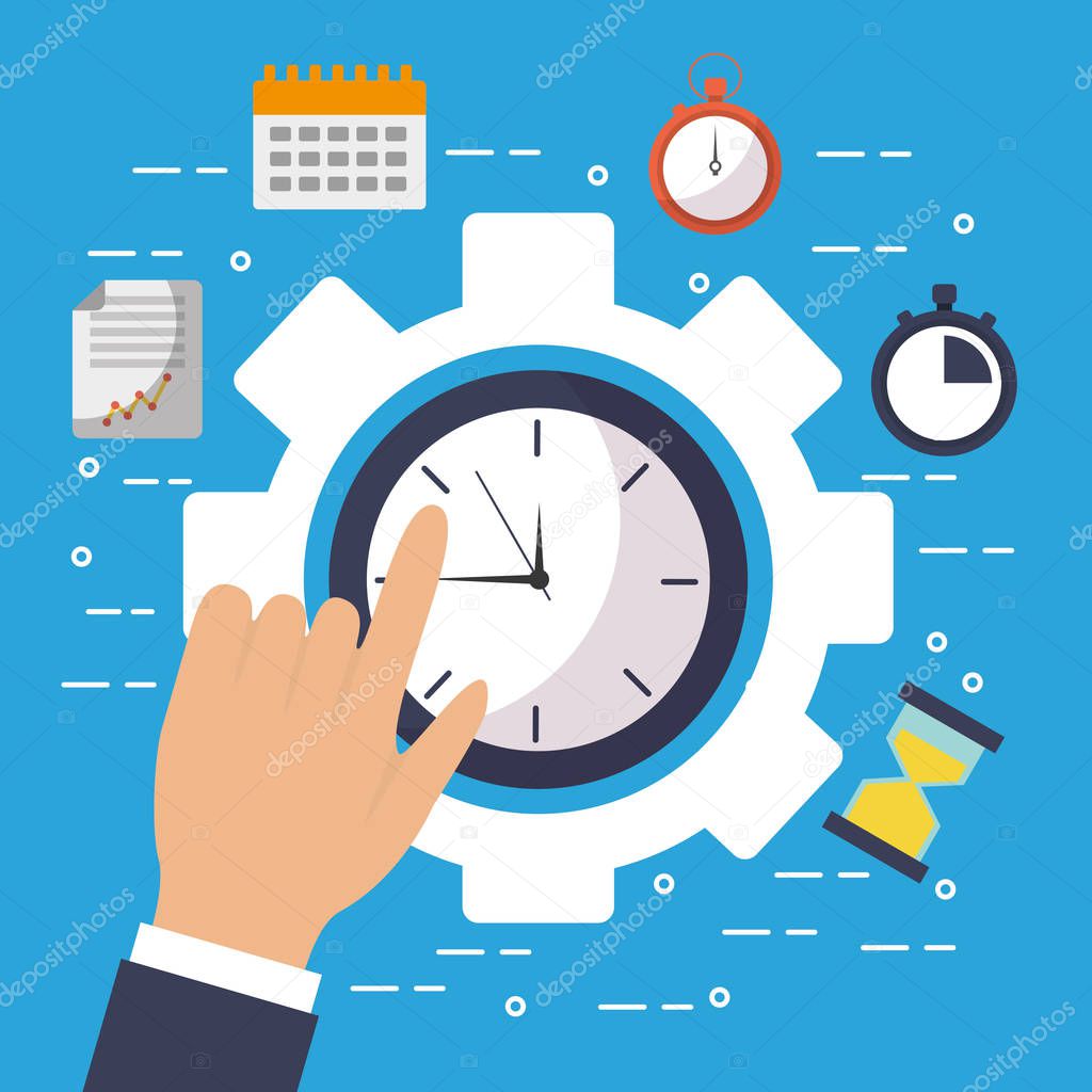 hand touch clock time gear work business