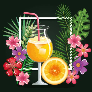 tropikal turuncu meyve ve çiçek dekorasyon ile kokteyl