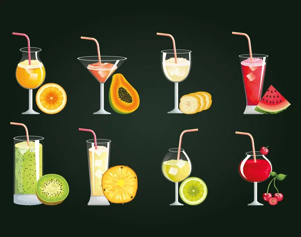 Set tropische und exotische Cocktails mit Früchten — Stockvektor