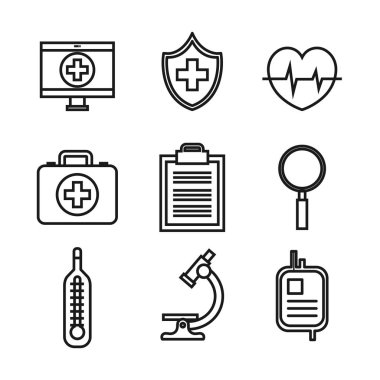 tıbbi ekipman temini sağlık Icons set