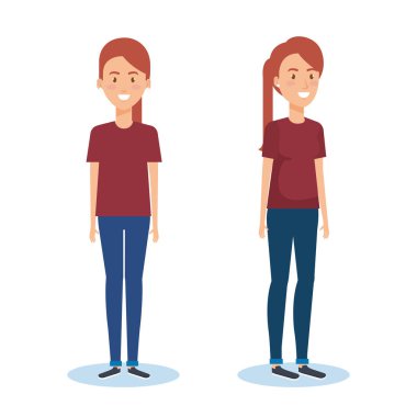 Grup genç kadınlar pozlar ve stilleri