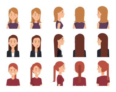 Grup genç kadınlar pozlar ve stilleri