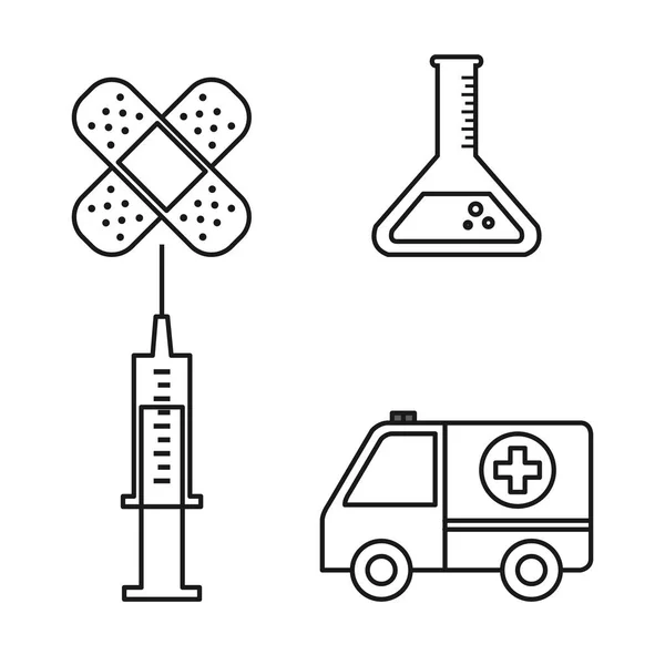 Equipamentos médicos suprimentos conjunto ícones de saúde — Vetor de Stock