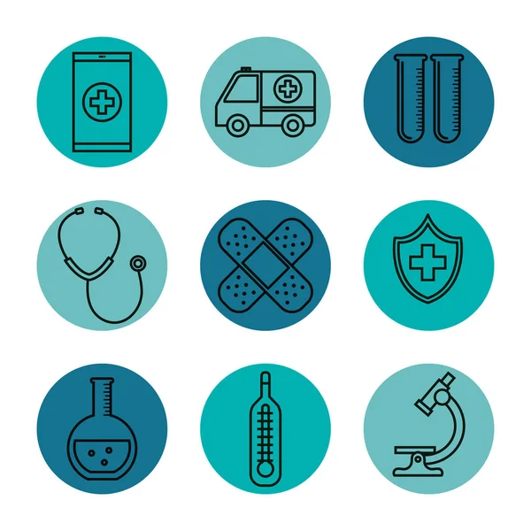 Equipamentos médicos suprimentos conjunto ícones de saúde — Vetor de Stock