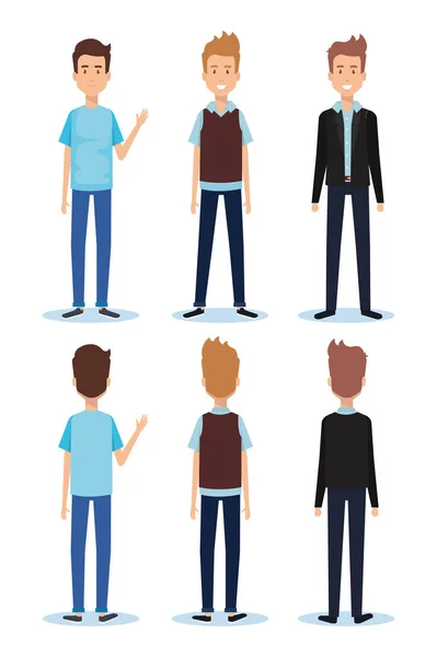 Groupe de jeunes hommes pose styles — Image vectorielle