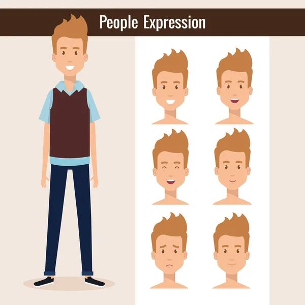 Young man with set expression — Stock Vector