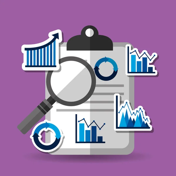 Unternehmen Zwischenablage Suche Graphen Balkendiagramm Diagrammkuchen — Stockvektor