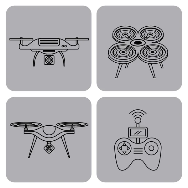 Icona drone impostare telecomando vista telecamera aerea — Vettoriale Stock