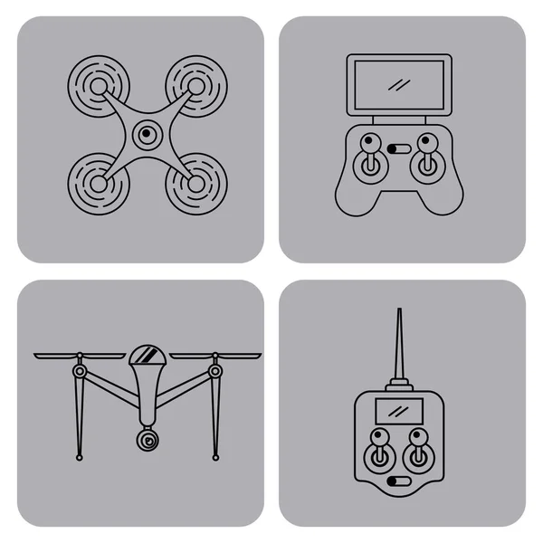 Drone icon set remote control aerial camera view — Stock Vector