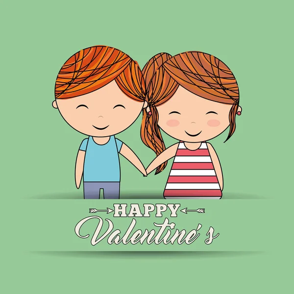 Feliz San Valentín linda pareja cogida de la mano amor bandera verde — Vector de stock