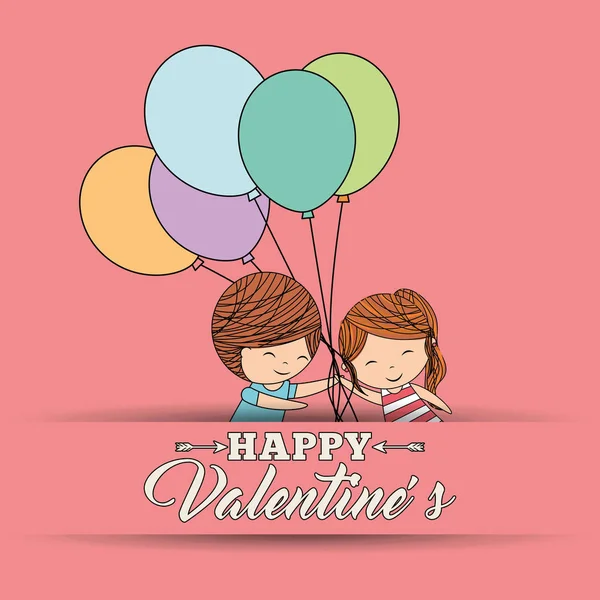 Feliz valentines lindo niño sosteniendo manojo globos — Vector de stock