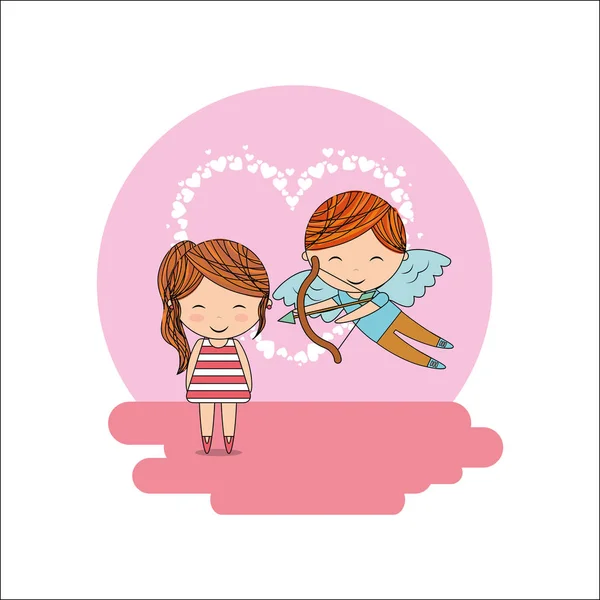 キューピッドの少年と少女のバレンタイン カード ハート デコレーション — ストックベクタ