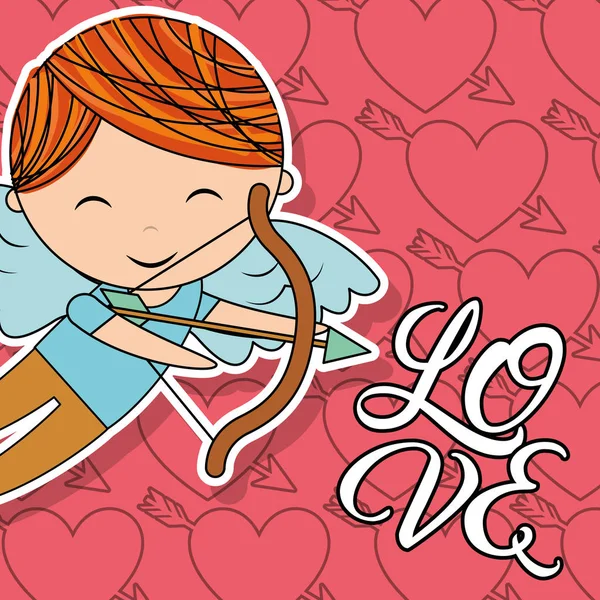 Cupid boy with bow and arrow love card — Stock Vector