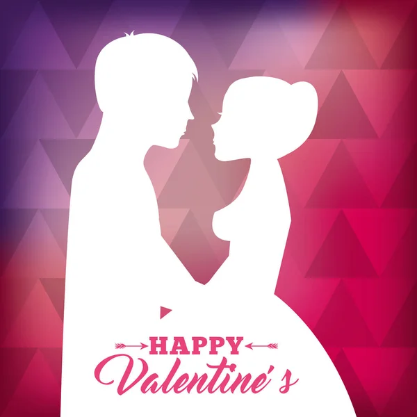 Witte silhouet van het paar liefde samen met roze abstracte achtergrond happy valentines — Stockvector