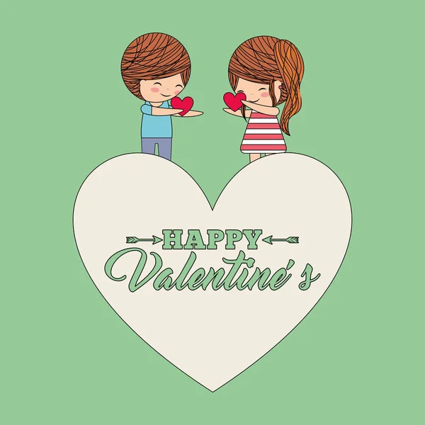 Feliz San Valentín linda pareja sosteniendo hearst en manos — Vector de stock