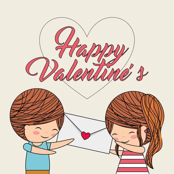 Feliz San Valentín chico da mensaje una chica amor — Vector de stock