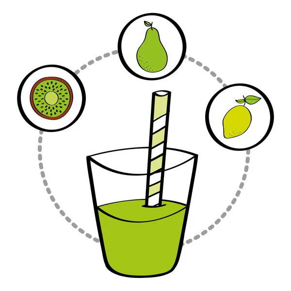 Zumo de licuado fresco bebida fruta limón pera y kiwi — Vector de stock