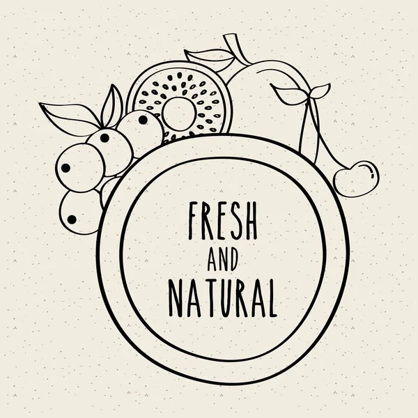 Fruits frais et naturels nourriture saine bio étiquette doodle — Image vectorielle
