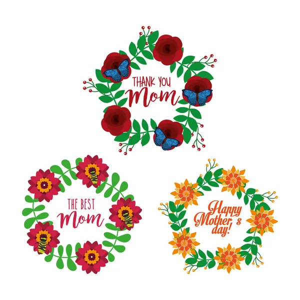 Sammlung Blumenkranz Dekoration Muttertag — Stockvektor