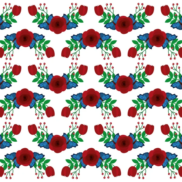 붉은 모란 꽃 나뭇잎 장식 장식 패턴 — 스톡 벡터
