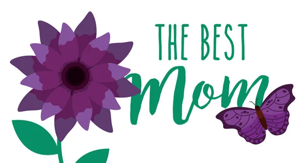Fiore viola e farfalla il miglior banner mamma — Vettoriale Stock