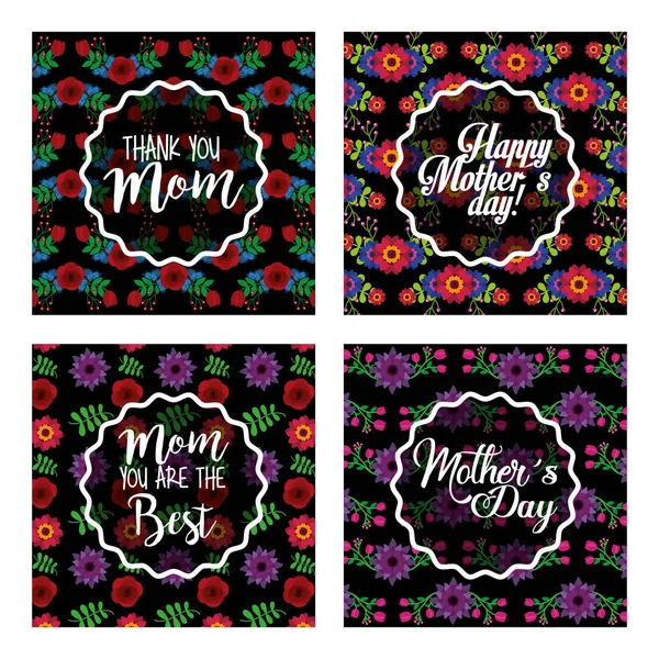 Happy mothers day cards with floral decoration — Stock Vector