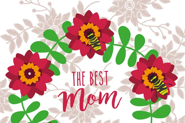 Delikat inbjudan med blommor för bästa mamma blommig bakgrund vintage stil — Stock vektor