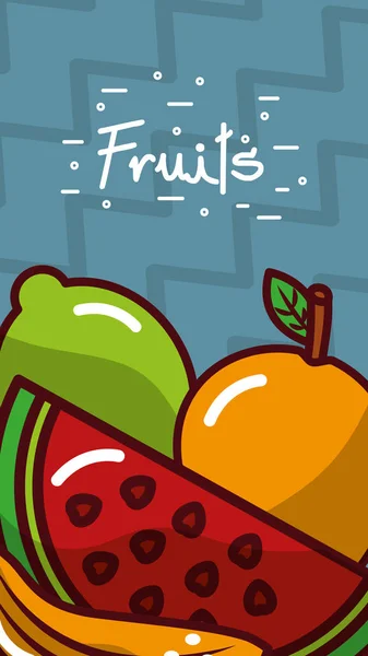 Vruchten banners verse en natuurlijke voeding — Stockvector