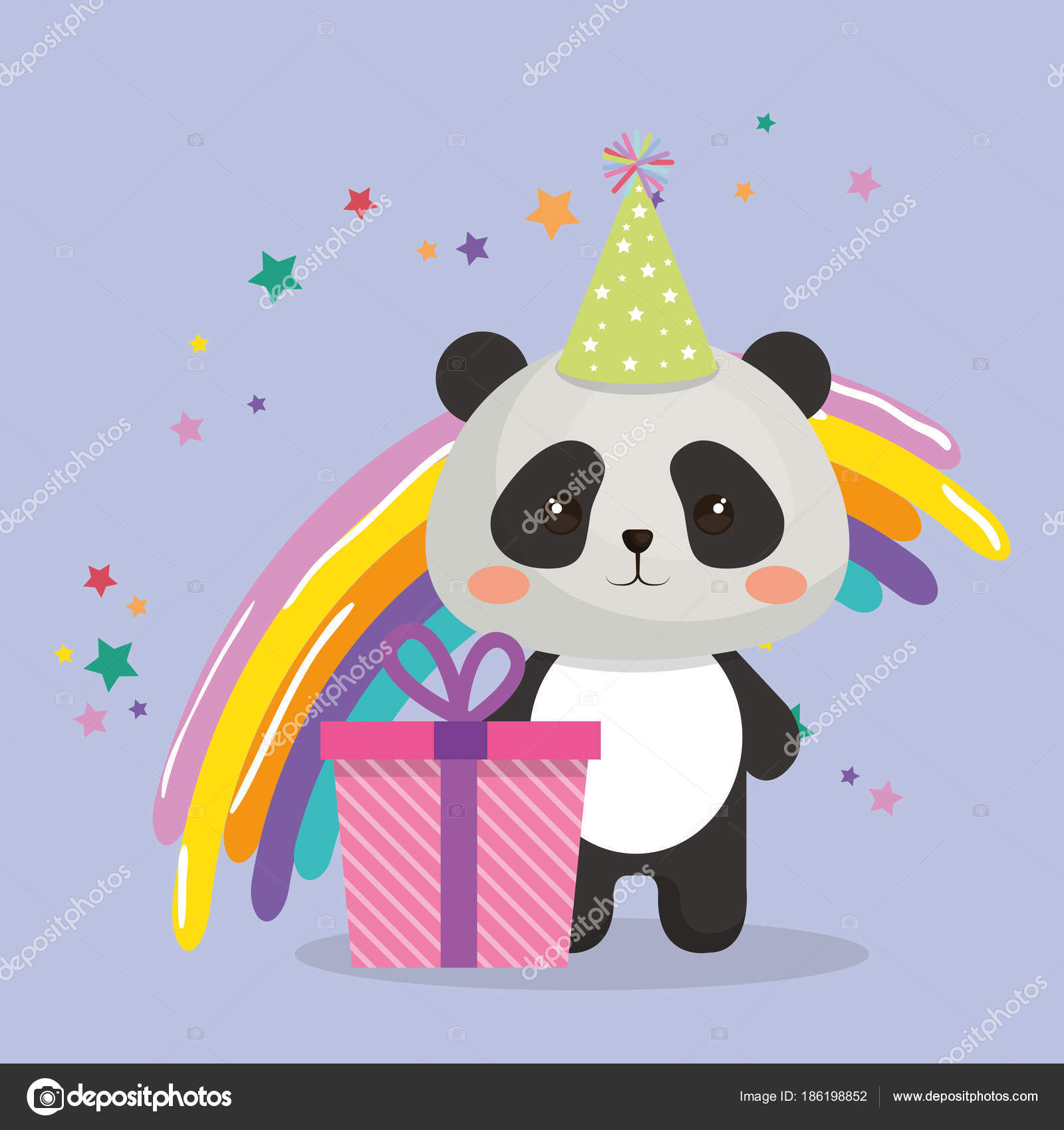 Mignon Ours Panda Avec Cadeau Carte D Anniversaire Kawaii Image Vectorielle Yupiramos C