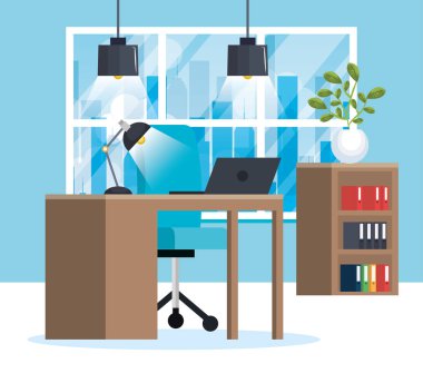 ofis işyeri sahne simgeler