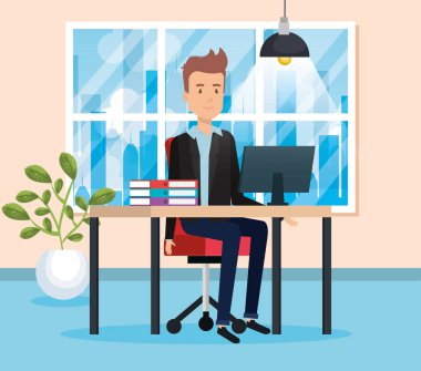 Ofiste çalışan bir işadamı.