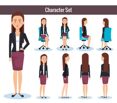 ofis koltuğu ve stand üzerinde poz iş kadınları