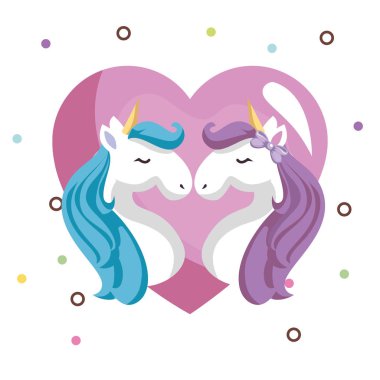 şirin tek boynuzlu at çift kalp kawaii karakter doğum günü kartı ile