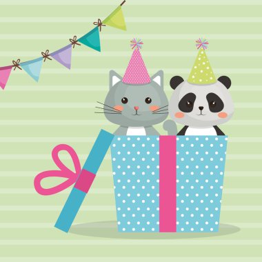 Şirin Kedi ayı panda tatlı kawaii karakter doğum günü kartı ile