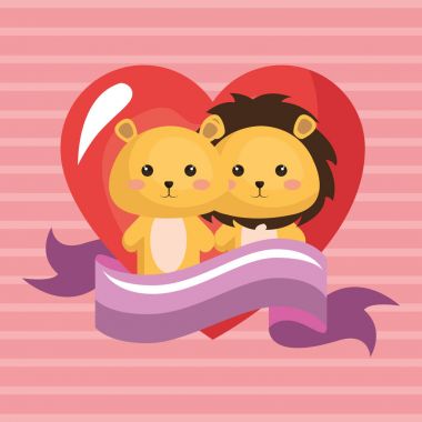 sevimli aslan çift kawaii doğum günü kartı