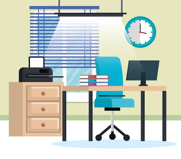 Oficina lugar de trabajo escena iconos — Vector de stock