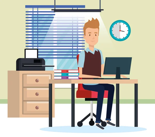 Homme d'affaires travaillant dans le bureau — Image vectorielle